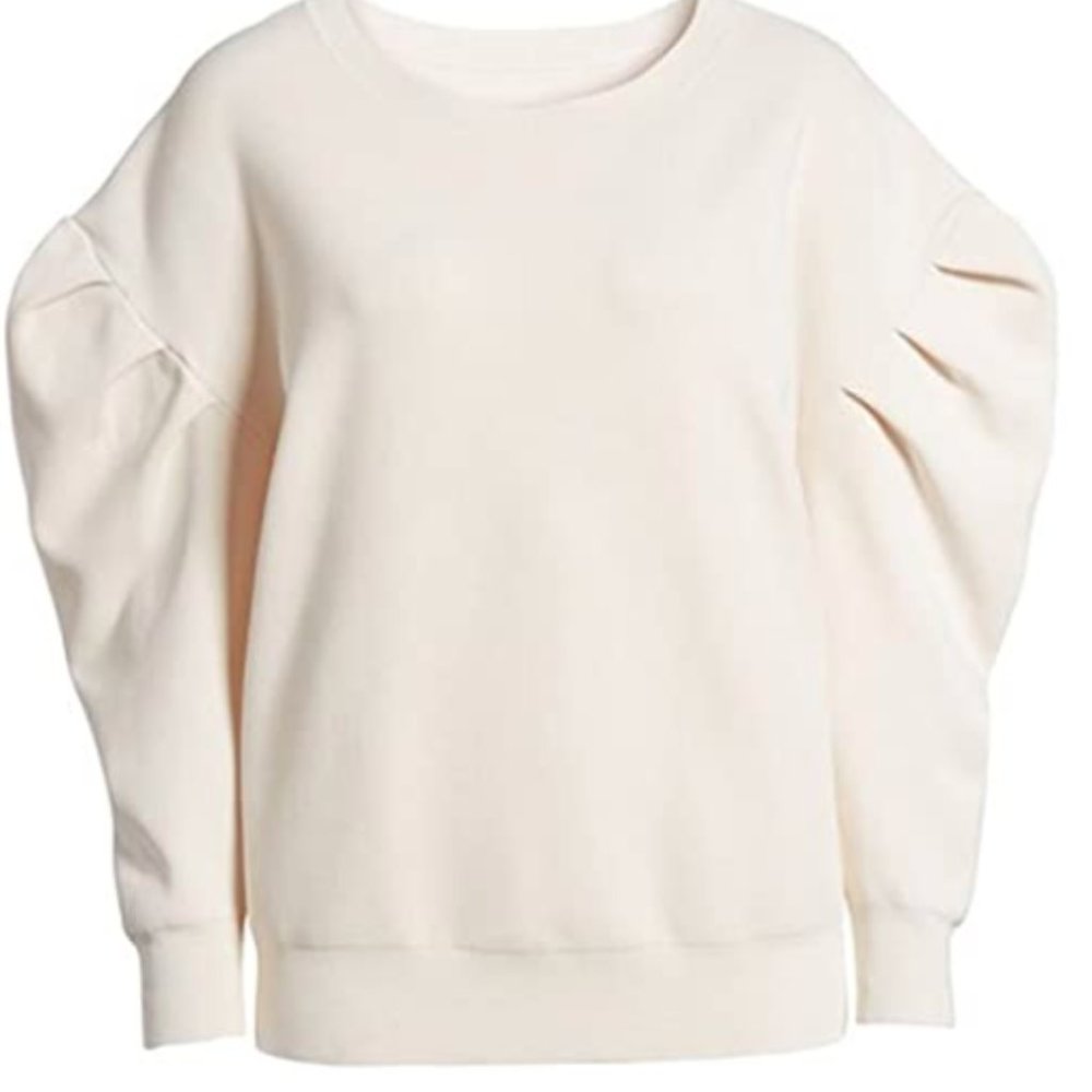 Pink Sheer Puff Sleeve Sweater - Small